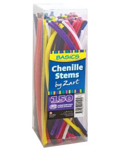 Chenille Stems Asstd Colours 6mm x 30cm Pk150