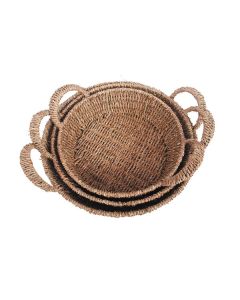 Round Tapered Seagrass Tray with Handles Set of 3