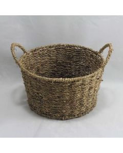 Small Round Seagrass Tray Basket with Handles 27 x 15cm