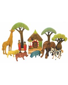 African Village Wooden Set of 13